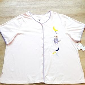 Serenada Short Sleeve Pink Sleep Shirt Embroidered Bedtime Puppy - Size 3X